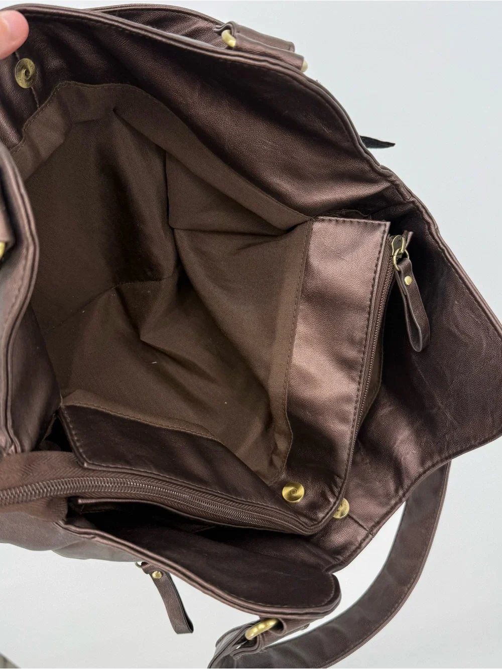 Naturalizer Brown Ruffle Shoulder Bag Large Pleated Y2K Boho Purse Metallic